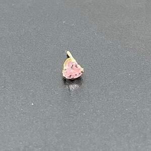Pink Prong Set Sparkling CZ Heart‎ 14k Yellow Gold Pierced Earrings *Single